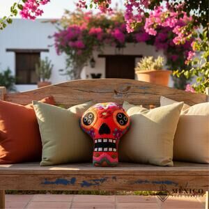 Mexican hand embroidered skeleton shape decorative pillow  15x10 inches
